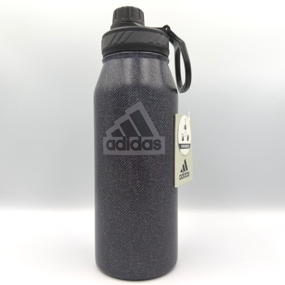 Adidas 1L Water Bottle Black Grey IU7766 Twill Insulated 24 Hour Cold/12 Hot NEW - Picture 2 of 10